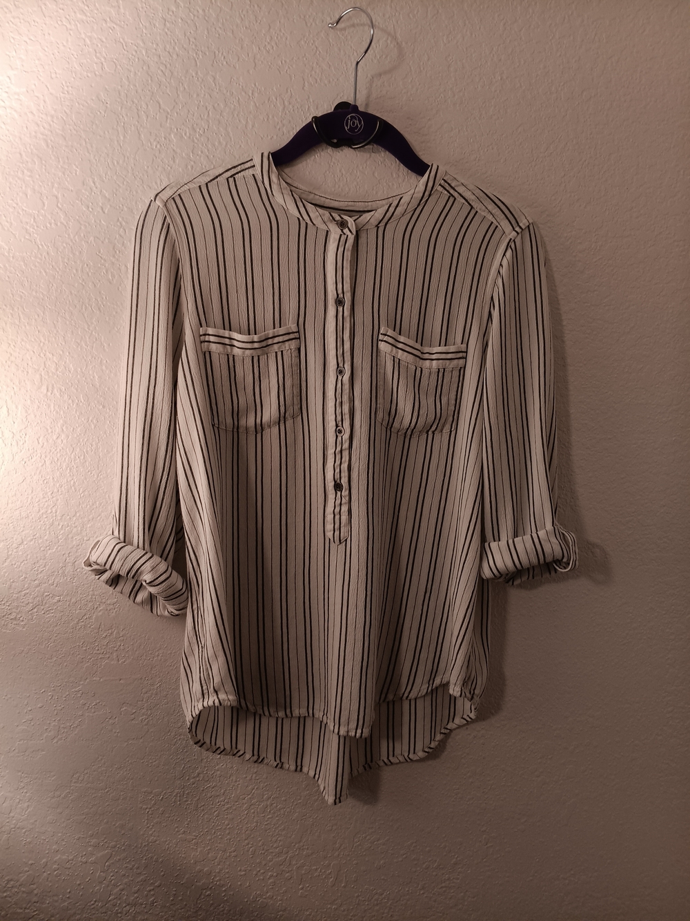 Lucky Brand White and Black Striped Button-Front Blouse